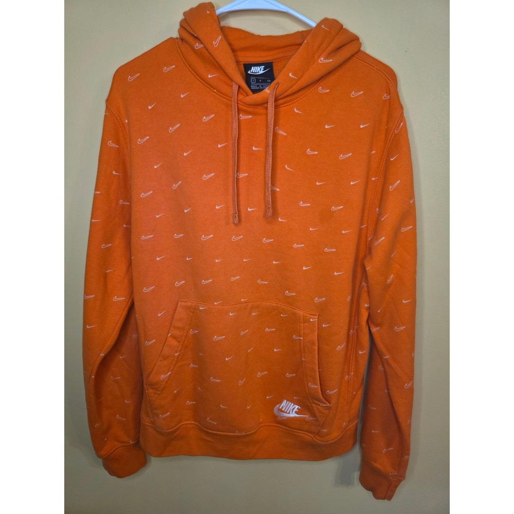 Nike Mens Sportswear All Over Print Mini Swoosh Pullover Hoodie Orange Small
